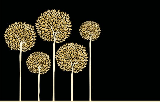Gold fall concept trees with golden autumn leaves forest illustration background. EPS10 vector.