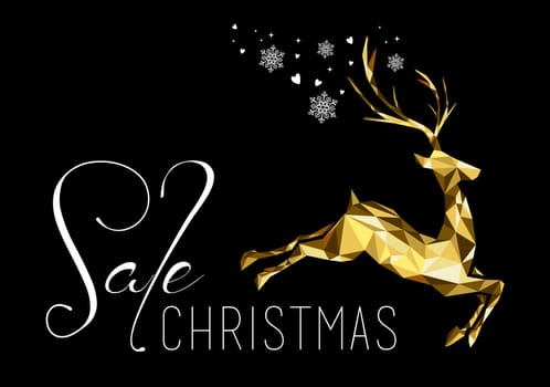 Christmas sale illustration design with gold low poly reindeer and holiday elements. Ideal for business, shop or campaign poster. EPS10 vector.