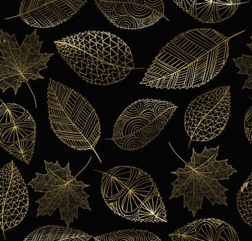 Fall seamless pattern with gold hand drawn leaves background. Ideal for card, wrapping paper, web or print texture. EPS10 vector..