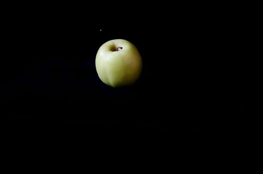 one green apple on a black background fresch and healty