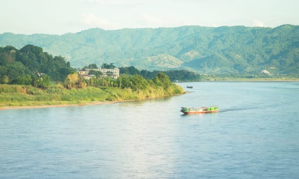 Shipping Lao boat on The Mae khong river, stock photo