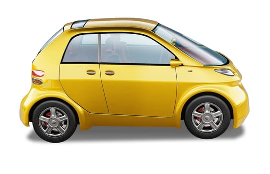 Yellow modern generic small city car. On white background, with clipping path.