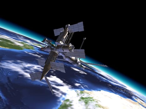 Mir Russian Space Station, in orbit on the earth, with close up view.