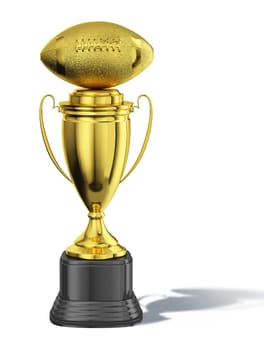 Trophy cup, with an American football ball at the top. All in gold, with black basement.