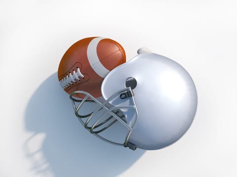 American football helmet with ball isolated. On white background with drop shadow. Clipping path included.