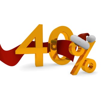 40 percent discount concept with a red ribbon and Santa's hat