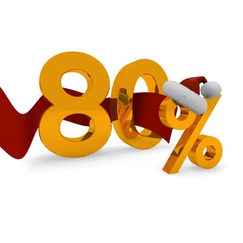 80 percent discount concept with a red ribbon and Santa's hat