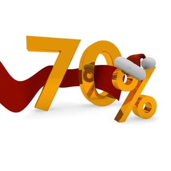 70 percent discount concet with a red ribbon on white