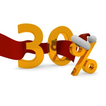 30 percent discount concept with a red ribbon and Santa's hat