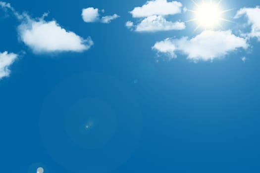 Summer sky with cloud shapes and bright sun