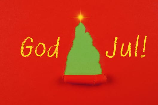 Scandinavian Christmas card with an abstract Christmas tree. God jul! Julekort med juletre!