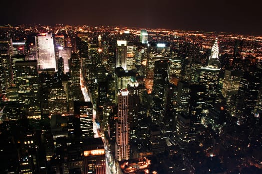 This is a partial view of a city's buildings and structures against the sky of New York