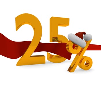 25 percent Christmas discount concept with a red ribbon