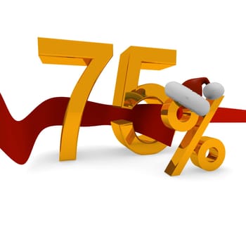 75 percent Christmas discount with a red ribbon