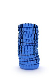 Stacked blue bottle caps