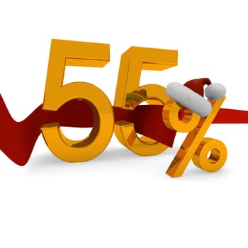 55 percent Christmas discount with a red ribbon