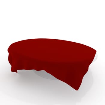 White table with red cloth on a white background