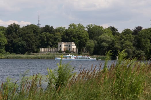 Passenger ship in front of the hunting lodge in Potsdam
