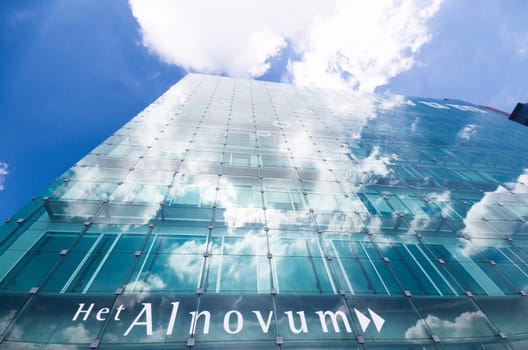 exterior of a modern office building in Almere, netherlands. It is the youngest and fastest growing city in the country, founded around 1975.