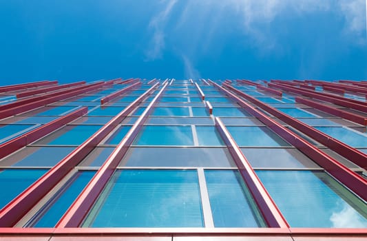 facade of a modern office building in Almere, netherlands. It is the youngest and fastest growing city in the country, founded around 1975.