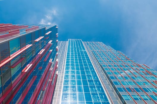 facade of a modern office building in Almere, netherlands. It is the youngest and fastest growing city in the country, founded around 1975.