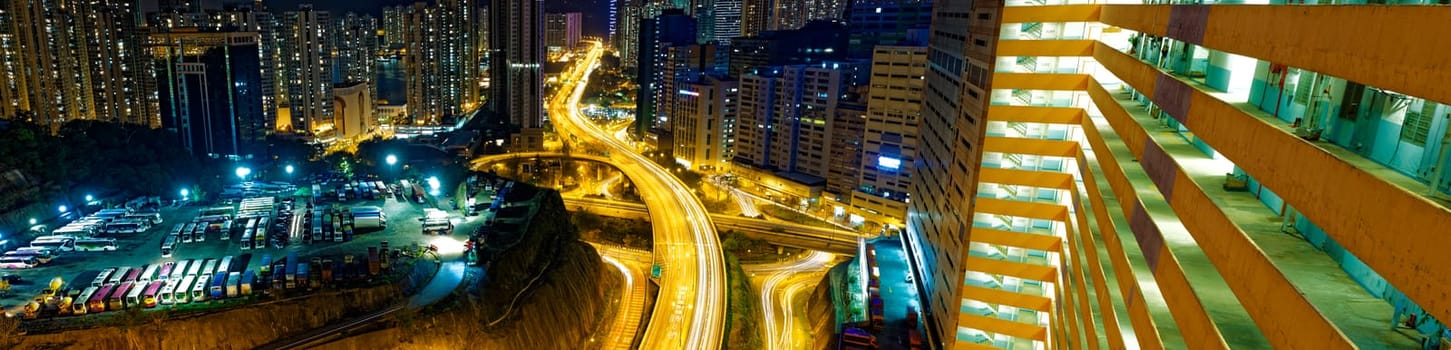 busy traffic night in finance urban, hong kong city