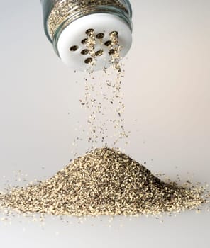 Black Pepper Grains Falling from shaker.
