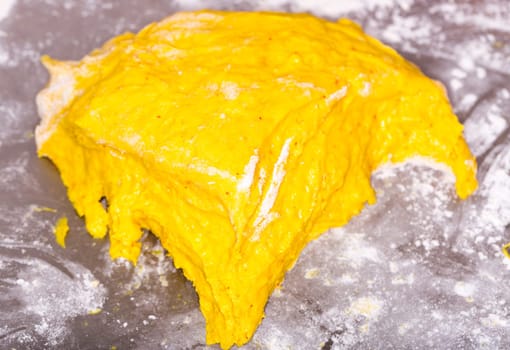 Saffron Bun Dough close up.