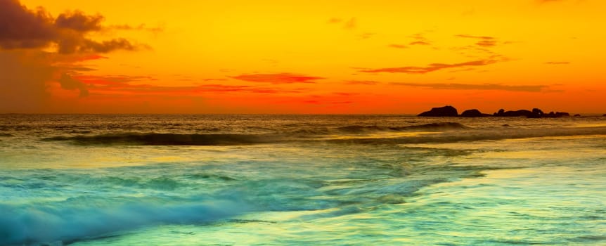 Sunset over the sea. Sri Lanka. Panorama