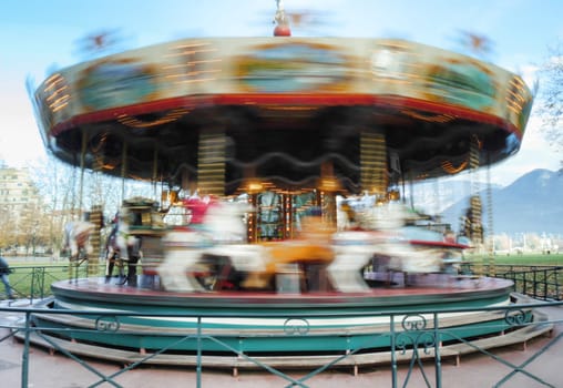 a carousel merry-go-round while rounding