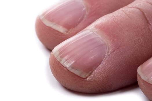 a close-up on the fingers of a man isolated on white background