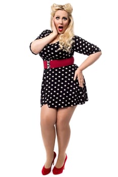 Full length image of a shocked woman