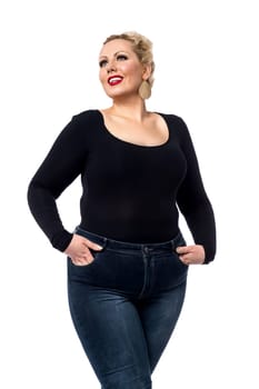 Stylish woman posing over the white background