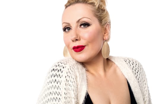 Close-up image of a beautiful woman over white