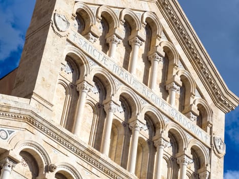 cathedral Marble geometric. Many columns lined on the cathedral facade