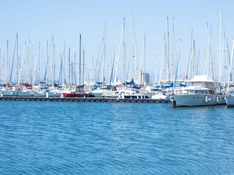 Sailing Must and Blue Sky, Particular of sailing must in a touristic harbor