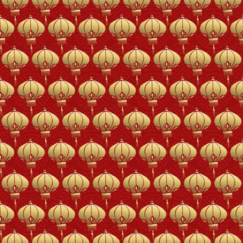 Traditional chinese lamp seamless pattern, celebration lantern background in gold and red colors. EPS10 vector.