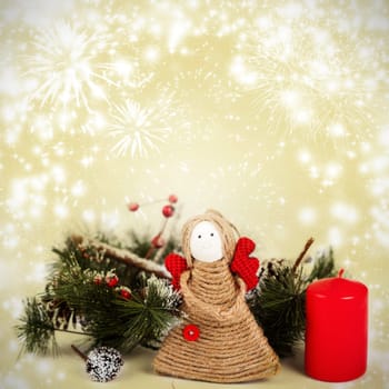 Vintage Christmas decoration with handmade angel figurine