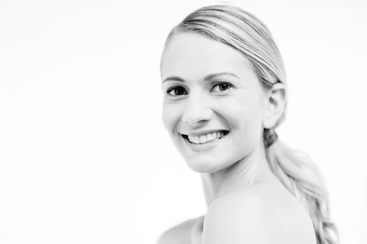 Black and white image of an attractive young woman