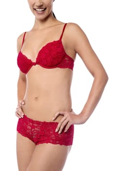 Body of young woman in red lingerie