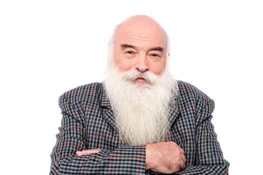 Old man posing to camera with crossed arms