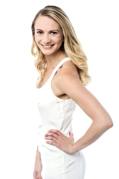 Smiling pretty girl posing to camera