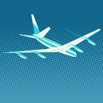 airplane flight travel tourism pop art retro style. Transportation for flights and trips. Technology and success