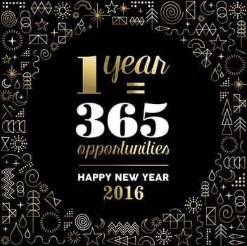 Happy new year 2016 inspiration quote poster with geometry element decoration background in gold color. EPS10 vector.