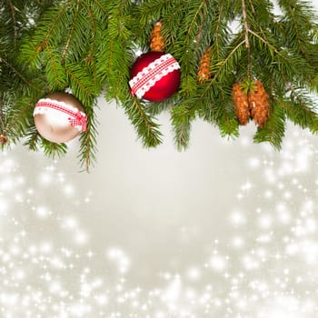 Sparkling Christmas background with red baubles