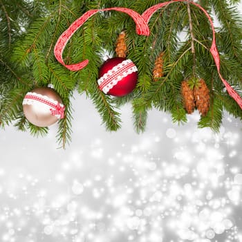 Sparkling Christmas background with red baubles