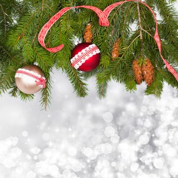 Sparkling Christmas background with red baubles