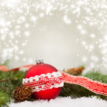 Sparkling Christmas background with red baubles