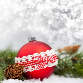 Sparkling Christmas background with red baubles