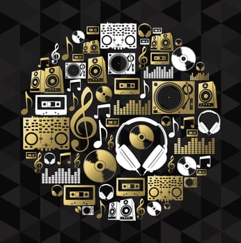 Music dj icon set making vinyl cd shape silhouette. EPS10 vector.
